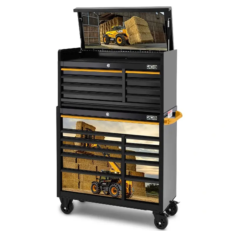Jcb 42" Roller Cabinet & Top Tool Chest Stack – 19-Drawer Modular System With Telehandler Loader Graphics (Jcbtlhstack) 1