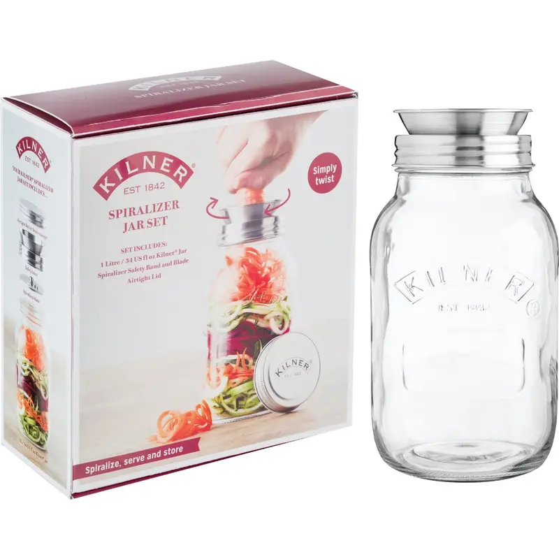 Kilner Spiralizer Glass Storage Jar Set – 34 Oz Capacity, Airtight Seal 1