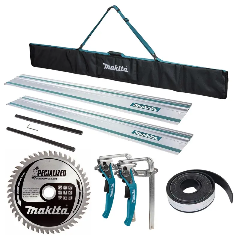 Makita 1.5M Plunge Saw Guide Rail Kit With Connector, Carry Bag, Clamps, And 48-Tooth Blade 1