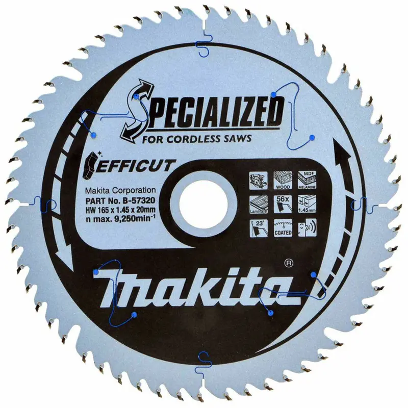 Makita 165Mm 56-Tooth Plunge Cut Saw Blade – Carbide-Tipped For Clean Crosscuts (B-57336) 1