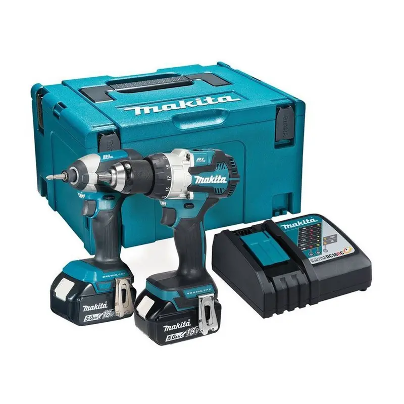 Makita Dlx2507Tj 18V Brushless Twin-Pack Kit – Combi Drill + Impact Driver, Dual 5.0Ah Batteries, Charger & Case 1