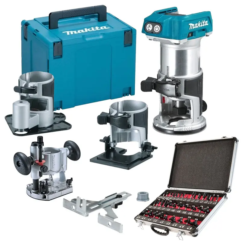 Makita Drt50Zjx3 18V Brushless 1/4" Router Trimmer Base With 35-Piece Bit Set 1
