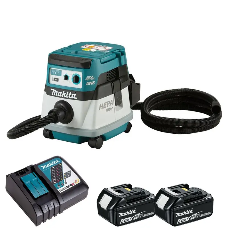 Makita Dvc867Lzx4 36V Brushless L-Class 8L Dust Extractor With Aws And Dual 5.0Ah Batteries + Charger 1