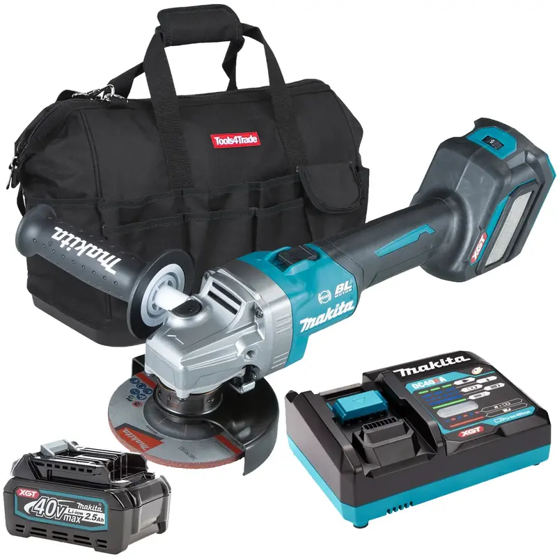 Makita Ga022Gz 40V Max Xgt Brushless 115Mm Angle Grinder — With 2.5Ah Battery, Charger & Carry Bag 1