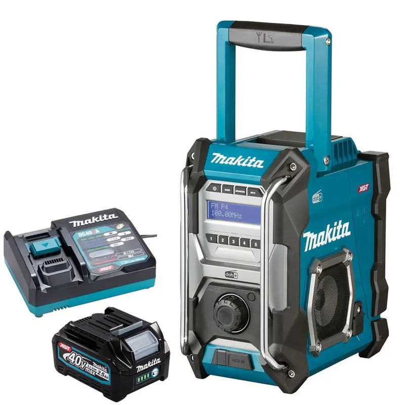 Makita Mr003Gz 40V Xgt Fm/Dab/Dab+ Jobsite Radio (Blue) With 2.5Ah Battery And Charger 1