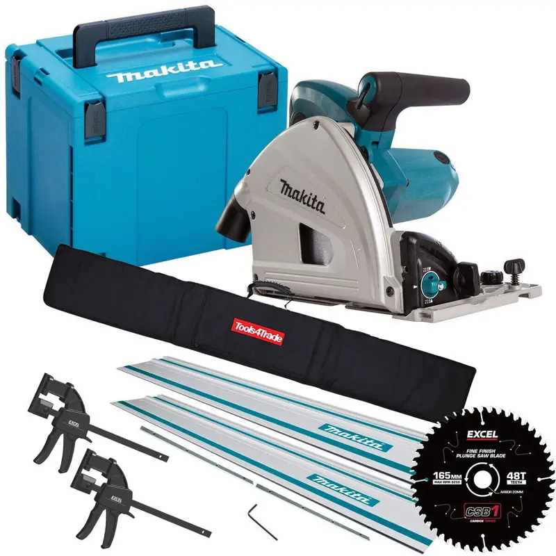 Makita Sp6000J/1 165Mm 110V Plunge Saw Kit: Dual Rails, Connector Bar, Clamp, Blade & Case 1