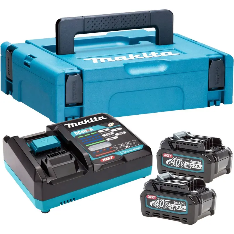 Makita Xgt 40V Max Power Source Kit – 240V Ac Input, Dual 2.5Ah Bl4025 Batteries, Charger & Carrying Case 1