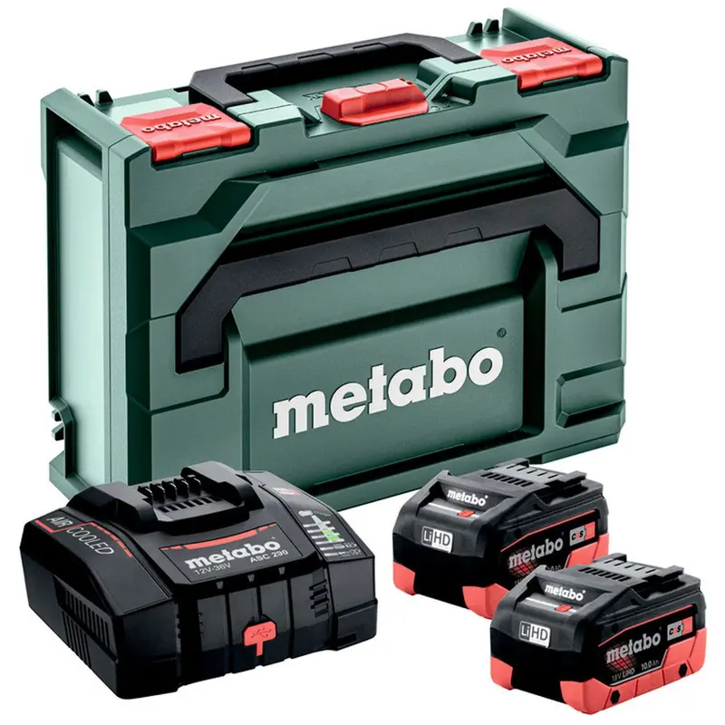 Metabo 12–36V Basic Kit – Dual 10.0Ah Lihd Batteries With Asc 290 Air-Cooled Charger & Metabox 1