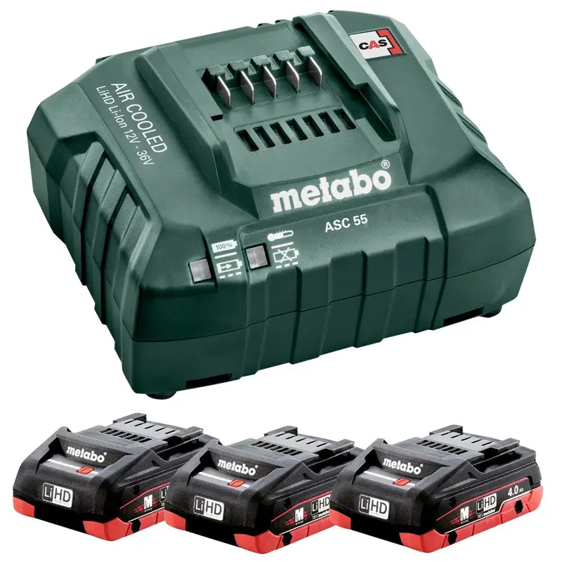 Metabo 18V Basic Battery Kit — Three 4.0Ah Lihd Batteries With Asc 55 Charger 1