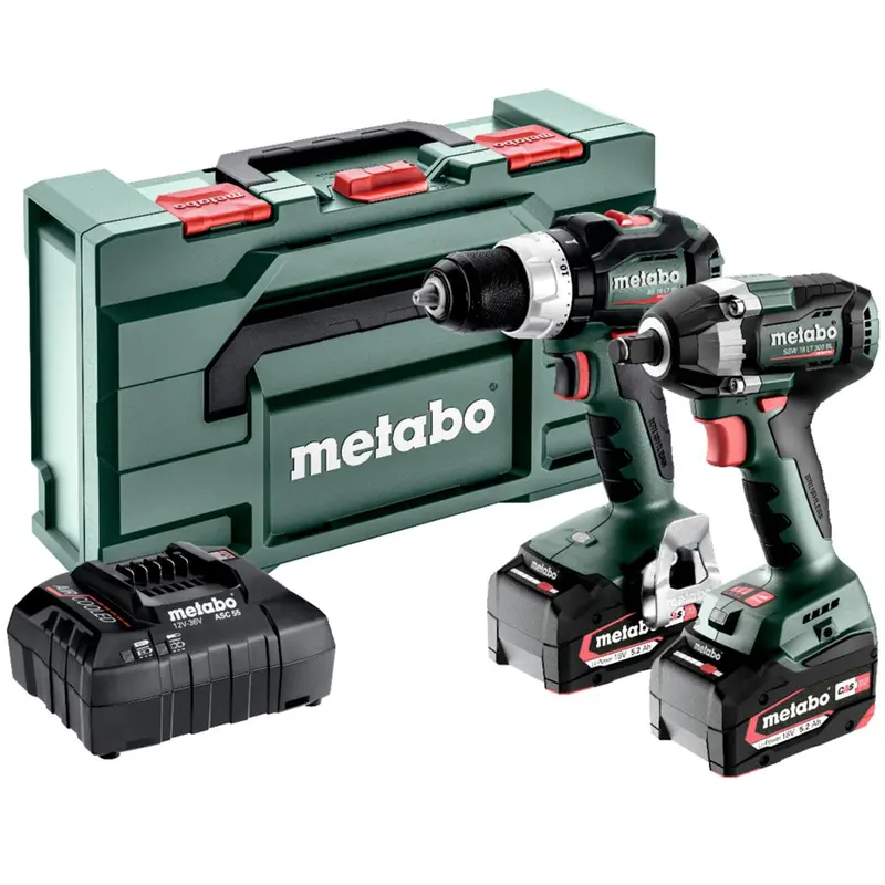 Metabo 2.9.3 Brushless Combo Set – 18V Drill Driver & Impact Wrench With Dual 5.2Ah Batteries, Charger & Metabox 1