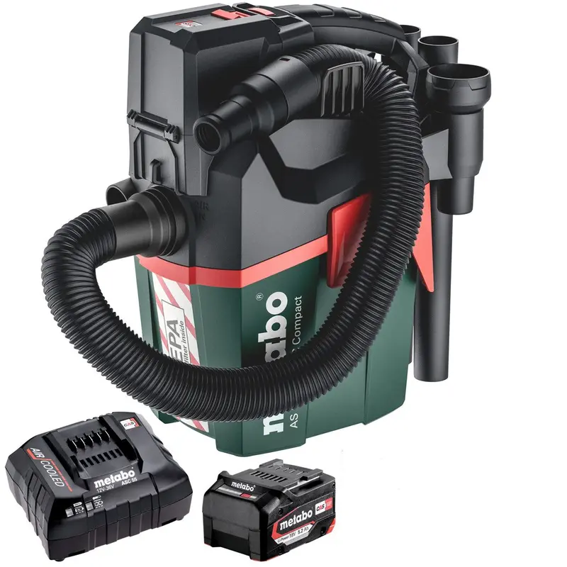 Metabo As 18 Hepa Pc 18V Compact Cordless Vacuum — Includes 5.2Ah Battery & Charger 1