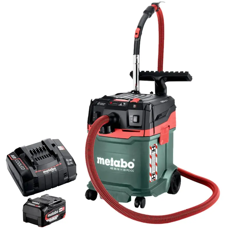 Metabo As 36-18 H 30 Pc-Cc 18V H-Class Cordless Vacuum Cleaner — Includes 5.2Ah Battery & Charger 1