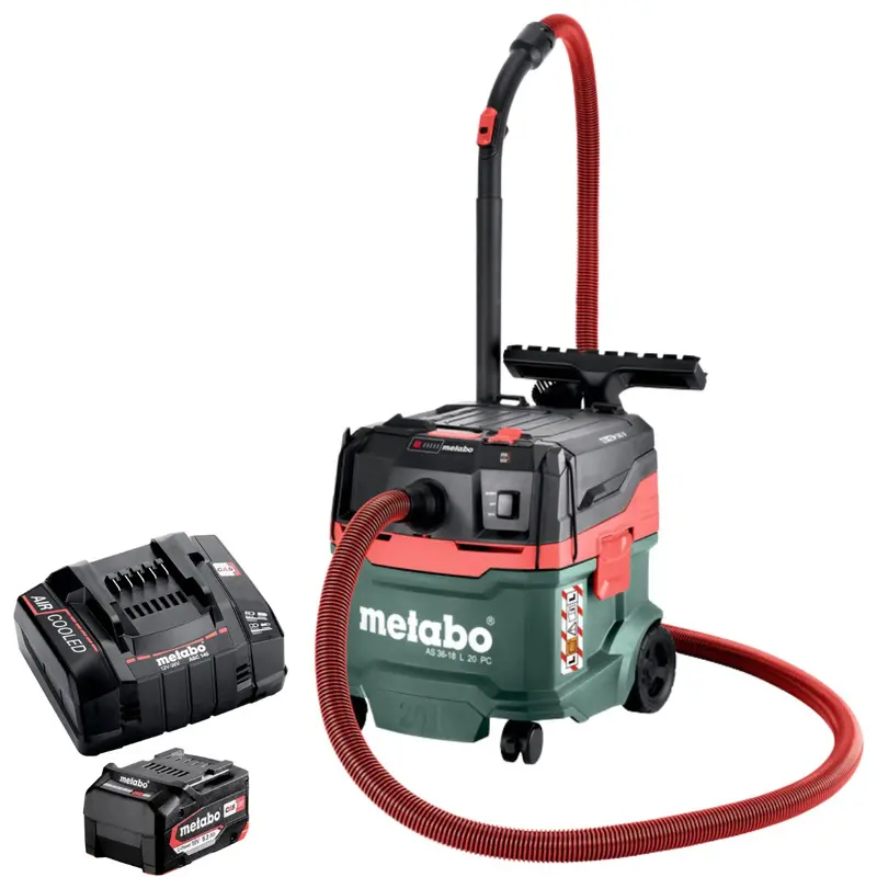 Metabo As 36-18 L 20 Pc 18V L-Class Cordless Vacuum Cleaner — Includes 5.2Ah Battery & Charger 1