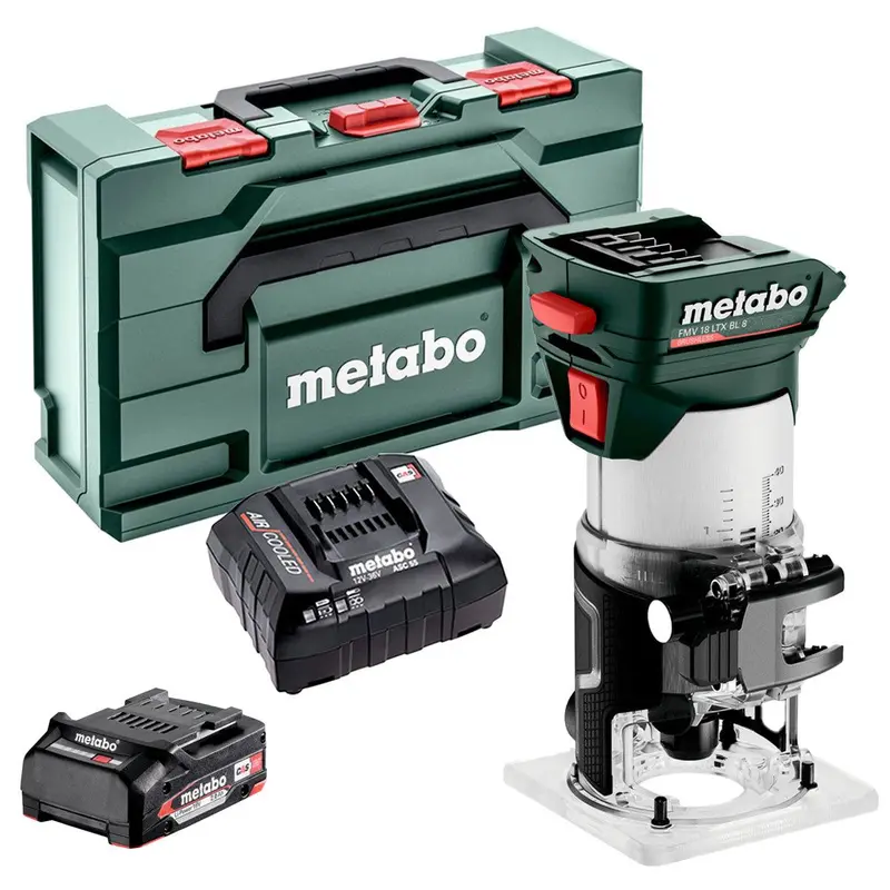 Metabo Fmv 18 Ltx Bl 8 18V Brushless 1/4" Trim Router – Kit With 2.0Ah Battery, Charger & Metabox 1