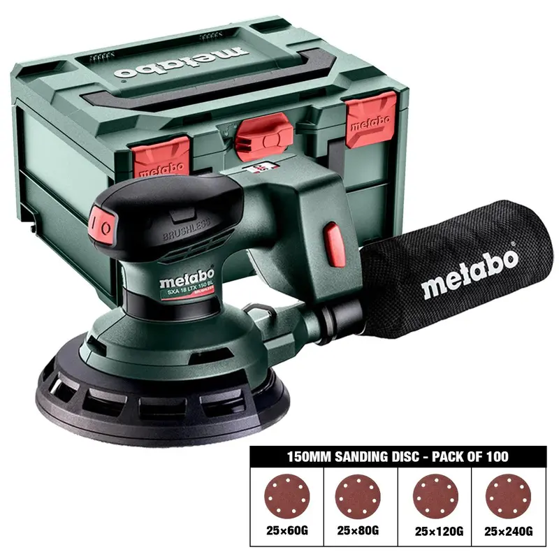 Metabo Sxa 18 Ltx 150 Bl 18V Brushless Random Orbital Sander (150Mm) – 100-Piece Grit Set (60G, 80G, 120G, 240G) 1