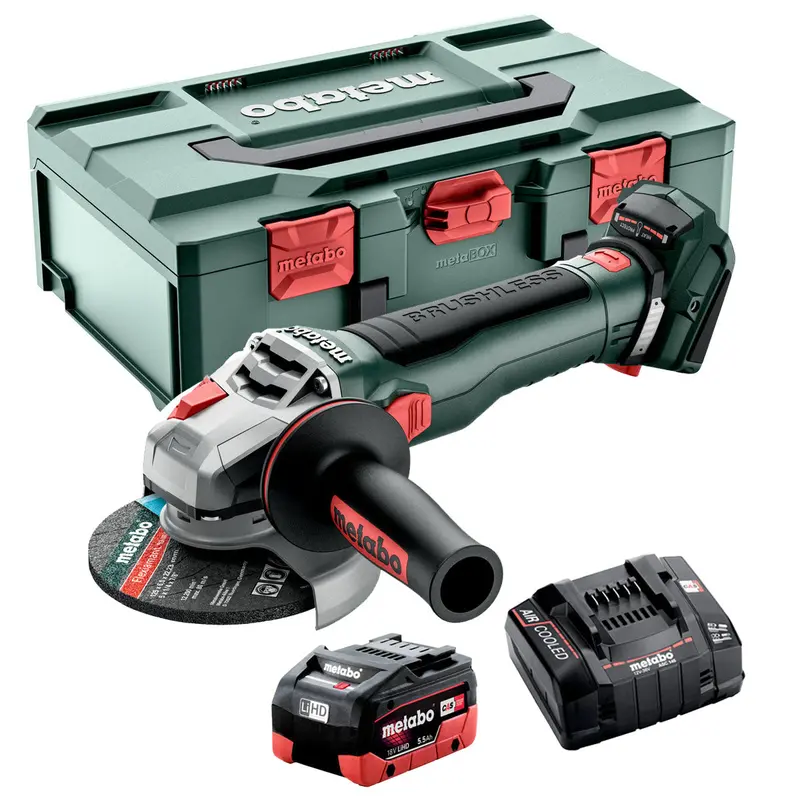 Metabo Wb 18 Lt Bl 11-125 18V Brushless Angle Grinder – With 5.5Ah Battery, Charger & Protective Case 1
