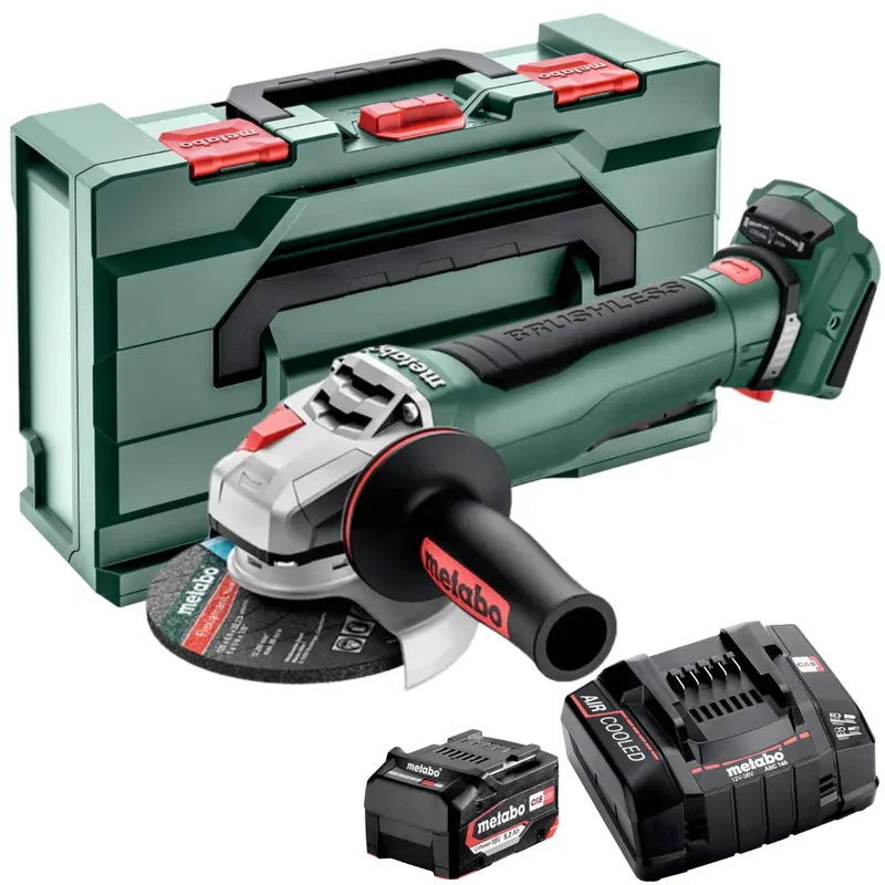 Metabo Wpb 18 Lt Bl 11-125 – 18V Brushless 125 Mm Angle Grinder With 5.2 Ah Battery, Charger & Metabox 1