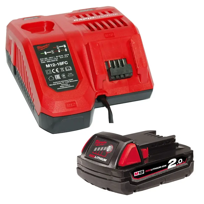 Milwaukee M12–M18 Multi-Voltage Fast Charger With M18B2 2.0Ah Battery 1