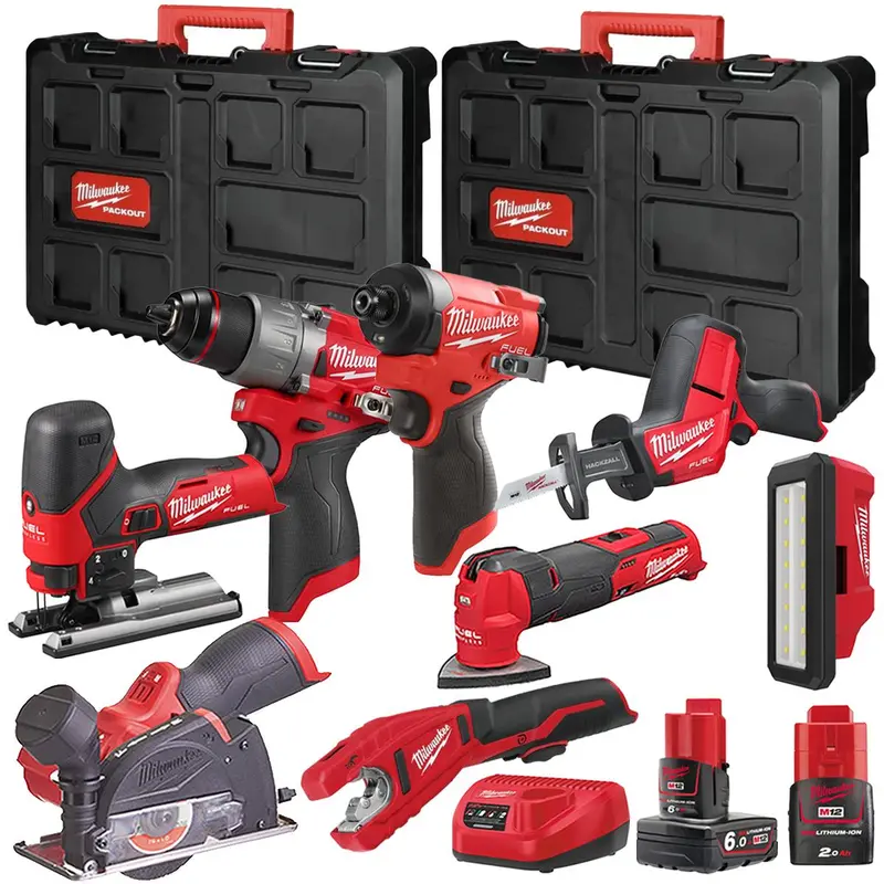 Milwaukee M12Fpp7B2-655P 12V M12 Fuel 8-Piece Power Tool Kit – Includes 2.0Ah & 6.0Ah Batteries, Charger & Storage Case 1