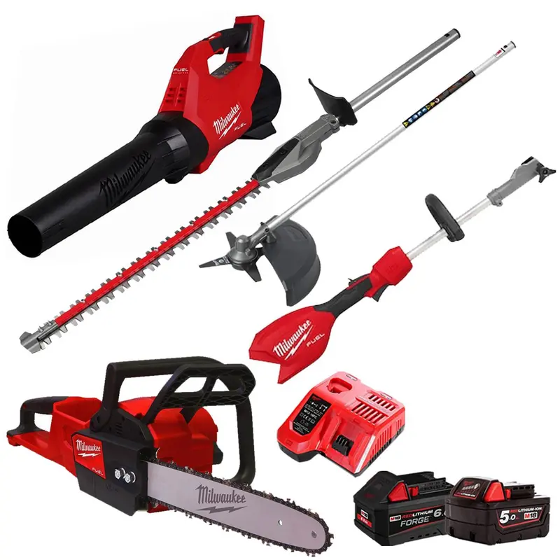 Milwaukee M18 3-Piece Cordless Garden Kit – Hedge Trimmer + Brush Cutter, 2 Batteries & Charger (T4Tkit-29513) 1
