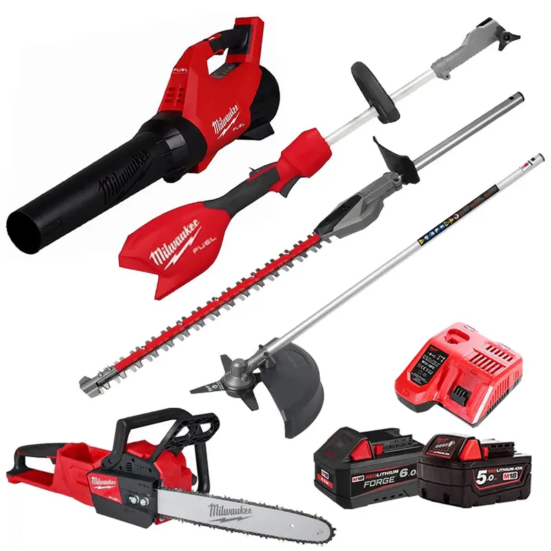 Milwaukee M18 3-Piece Cordless Garden Kit – Hedge Trimmer + Brush Cutter, 2 Batteries & Charger (T4Tkit-29520) 1