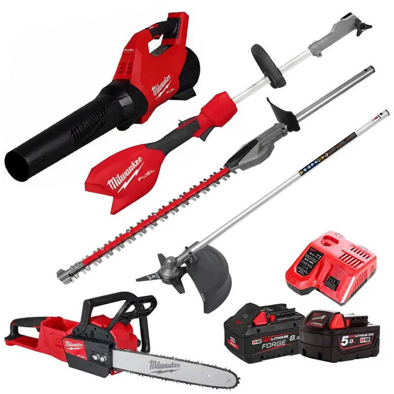 Milwaukee M18 3-Piece Cordless Garden Kit – Hedge Trimmer + Brush Cutter, 2 Batteries & Charger (T4Tkit-29521) 1