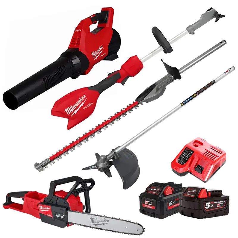 Milwaukee M18 3-Piece Cordless Garden Kit – Hedge Trimmer + Brush Cutter, 2 Batteries & Charger (T4Tkit-29522) 1