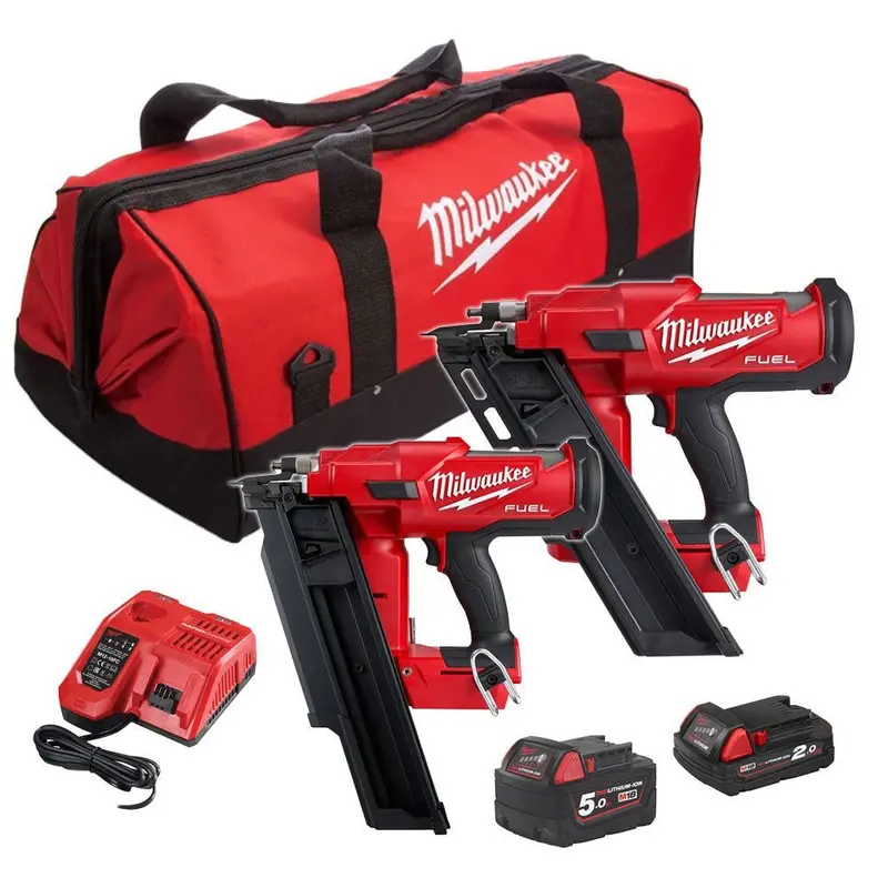 Milwaukee M18Fpp2Be-522B 18V Fuel Twin Nail Gun Kit – 5.0Ah + 2.0Ah Batteries, Charger & Carry Bag 1