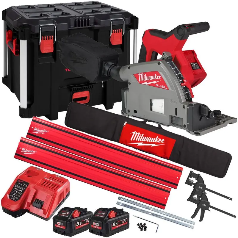 Milwaukee M18Fps55-552P 18V Fuel Brushless Plunge Saw – 165Mm Blade, Dual 5.5Ah Batteries & Guide Rail Kit 1