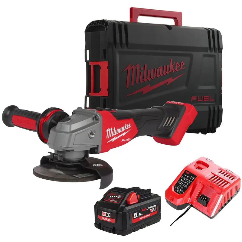 Milwaukee M18Fsag115X-0 Fuel Brushless Angle Grinder – 115Mm, 18V, Bundled With 5.5Ah Battery & Charger (Tool-Only Box) 1