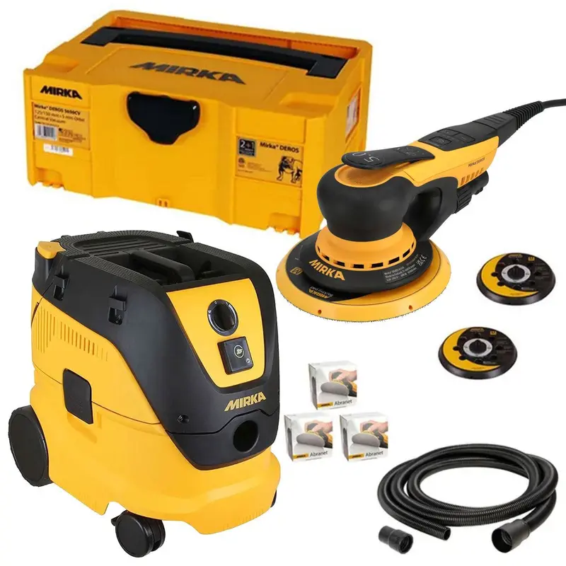 Mirka Deros 5650Cv Random Orbital Sander With Integrated Dust Extraction – 1230L/Min Vacuum, 230V Deco Solution Kit 1