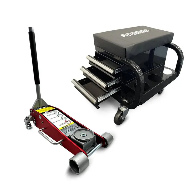Pittsburgh 2-Ton Low-Profile Floor Jack And Roller Seat Workstation (T825011Cla + P20304) 1