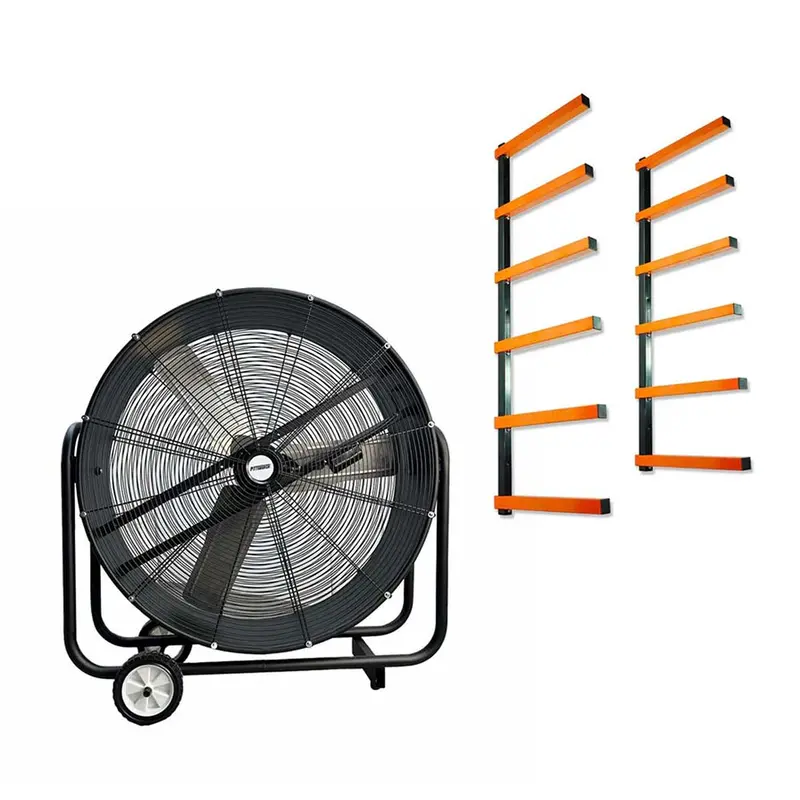 Pittsburgh 36" Industrial Drum Fan And Dual Heavy-Duty Storage Rack Set (Pdf900 + P30001) 1