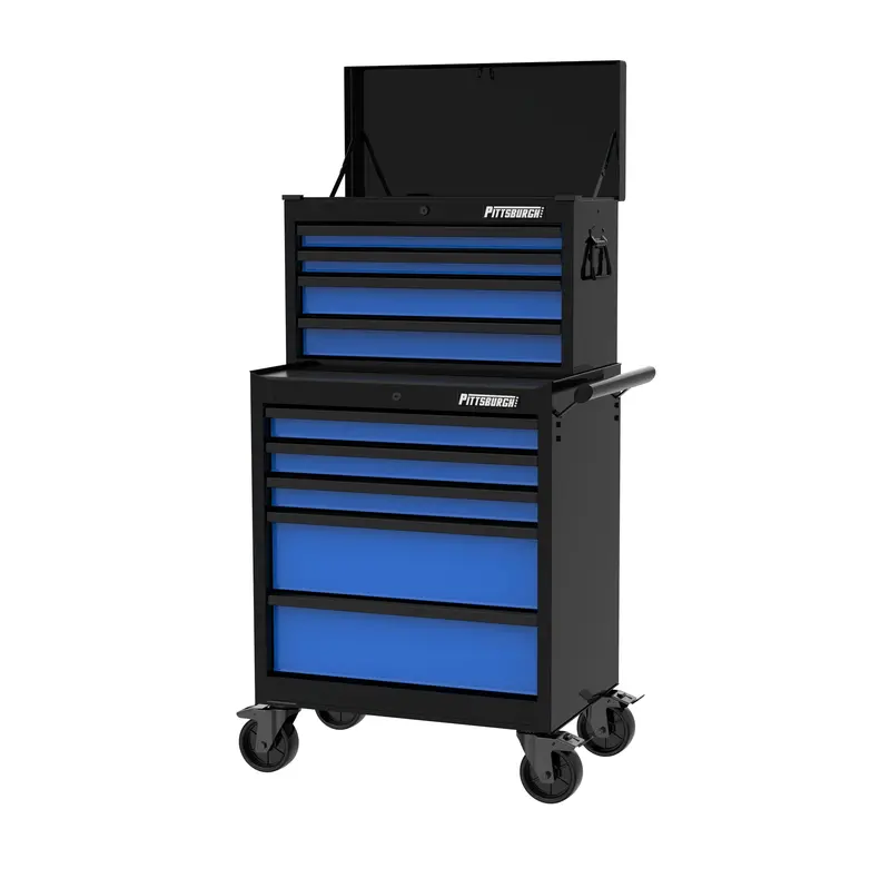 Pittsburgh P10010 Combo Tool Storage System – 26" 9-Drawer Blue-And-Black Chest With Integrated Roller Cabinet 1