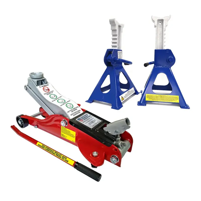 Pittsburgh T825010A Low-Profile 1.7-Ton Floor Jack + Auzgrip A19036 Adjustable 2-Ton Stand Kit 1