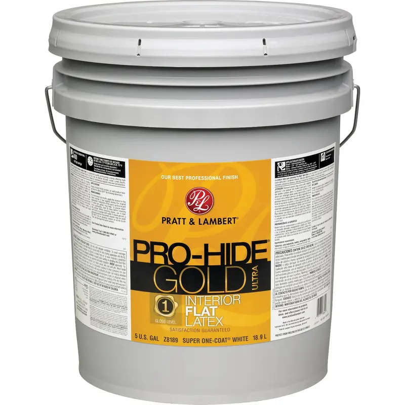 Pratt & Lambert Pro-Hide Gold Ultra Flat Interior Paint – Super One-Coat White, 5-Gallon Latex Formula 1