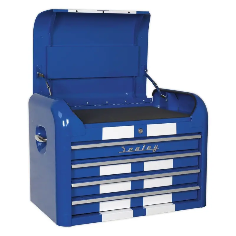 Sealey Ap28104Bws Retro-Style 4-Drawer Top Chest – Blue & White Striped Finish 1
