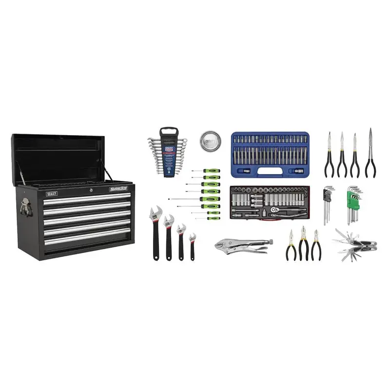 Sealey Ap33059Bcombo 5-Drawer Top Chest With 140-Piece Tool Kit (Black) 1