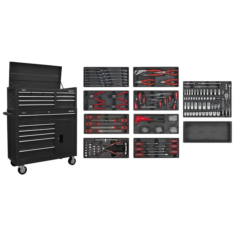 Sealey Ap41Stackbcombo 15-Drawer Tool Chest Set With 117-Piece Black Hand Tool Kit 1