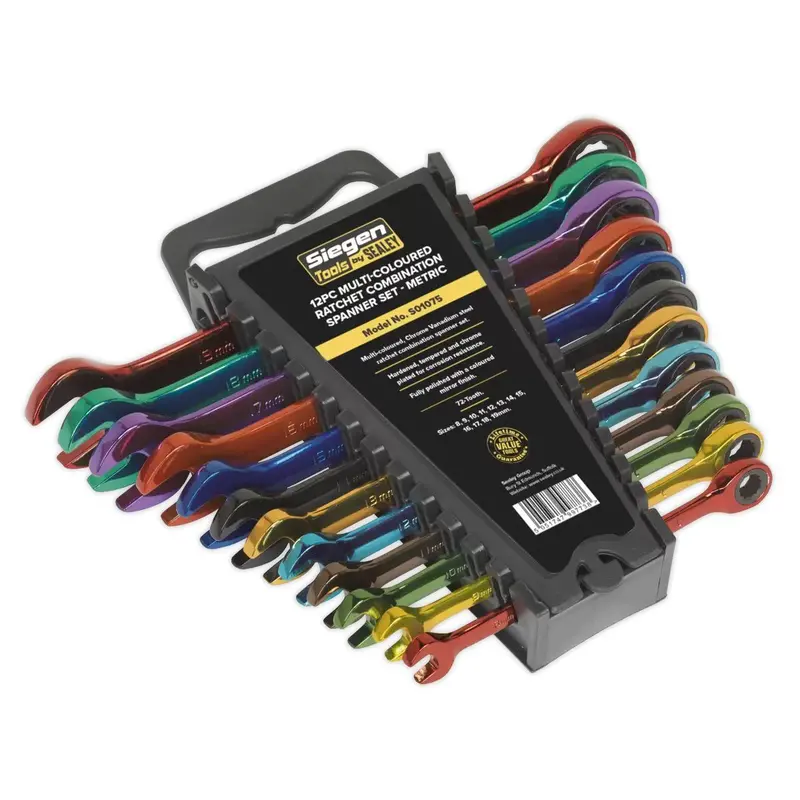 Sealey S01075 12-Piece Color-Coded Ratchet Combination Spanner Set 1