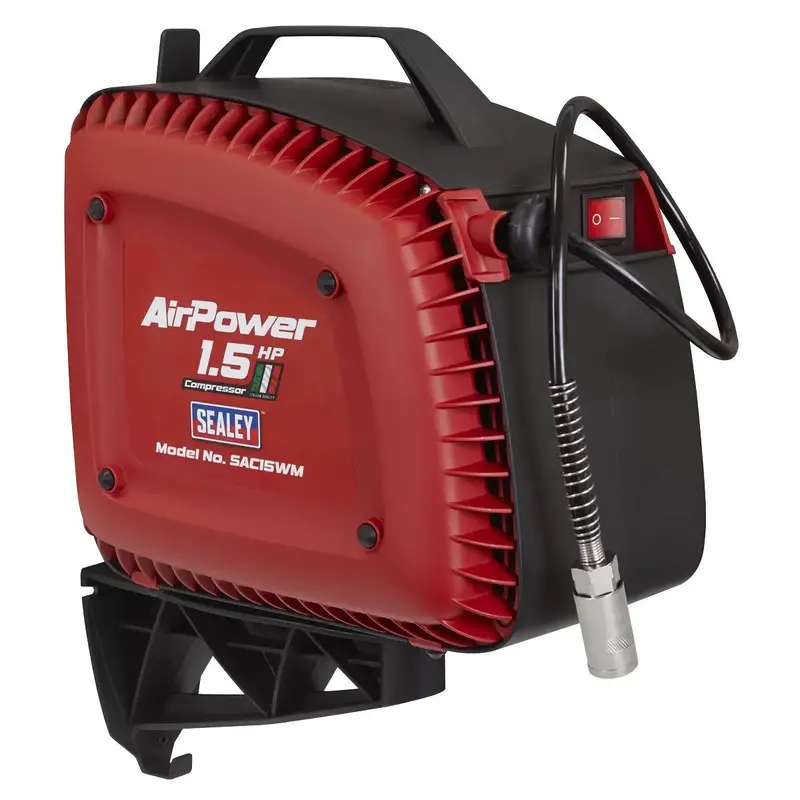 Sealey Sac15Wm Wall-Mounted Oil-Free Air Compressor – 1.5Hp With 7M Retractable Hose Reel 1