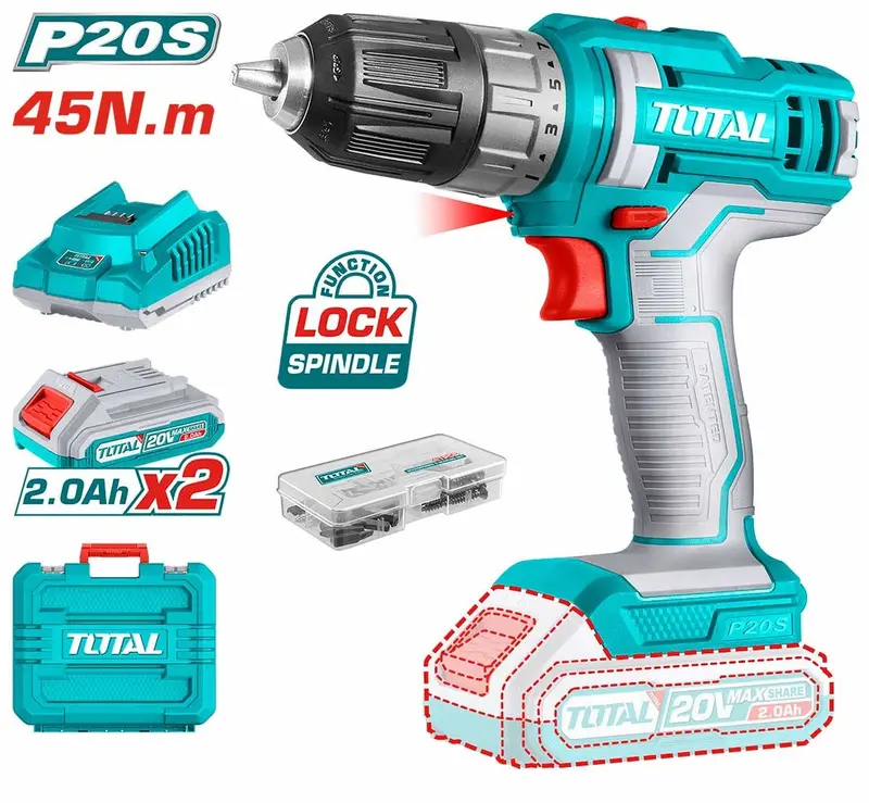Total 20V Cordless Drill With Lithium-Ion Battery – Tdli200528 1