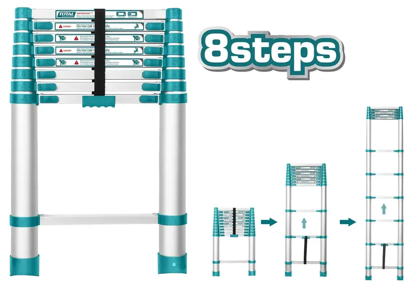 Total 2580Mm Telescopic Ladder – Lightweight 8-Section Extension Ladder (Thlad08081) 1