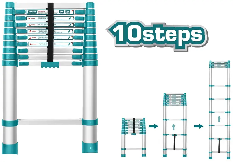 Total 3180Mm Telescopic Aluminum Ladder – 8-Step Extendable Work Platform (Thlad08101) 1