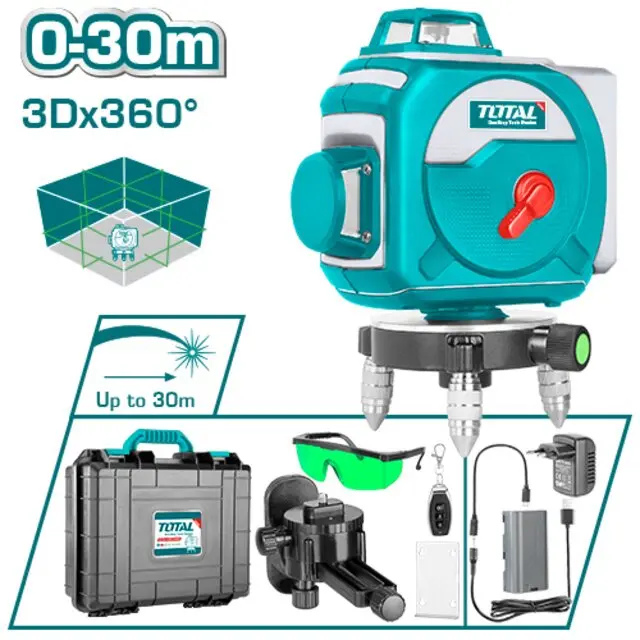 Total 3D Green Beam Self-Leveling Laser Level With Extended Range & Mounting Bracket (Model Tll255267) 1