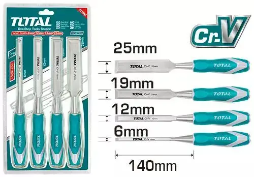 Total 4-Piece Wood Chisel Set – Beveled Edges, Hardened Steel – Tht41K01 1
