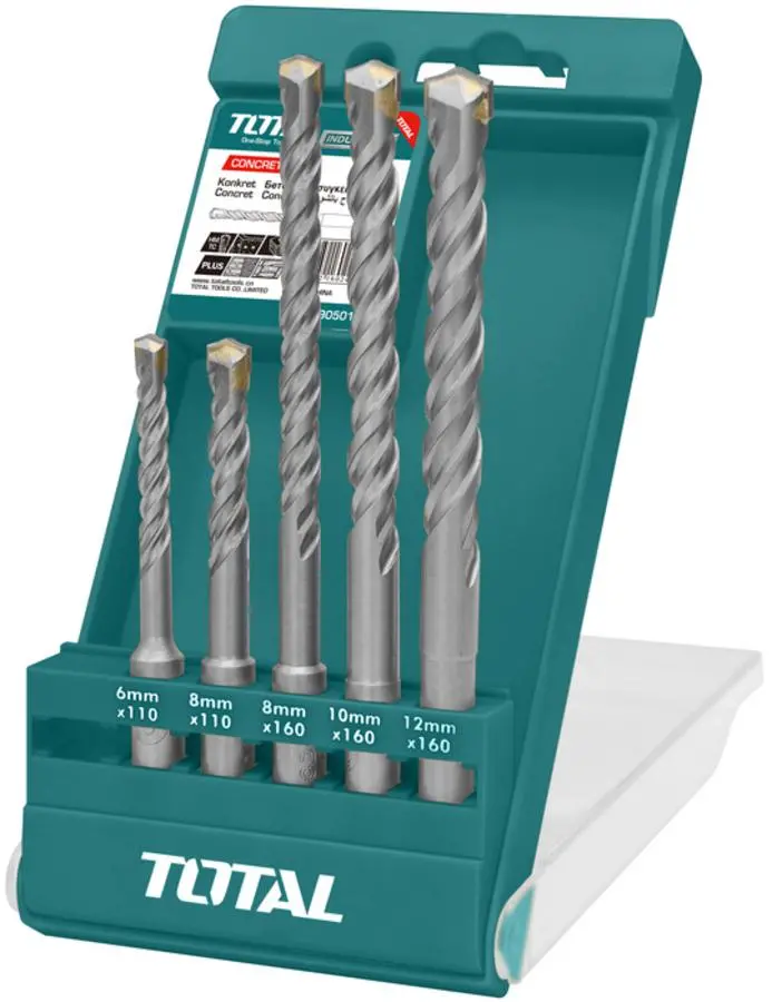 Total 5-Piece Sds Plus Hammer Drill Bit Set – Carbide-Tipped – Tac190501 1