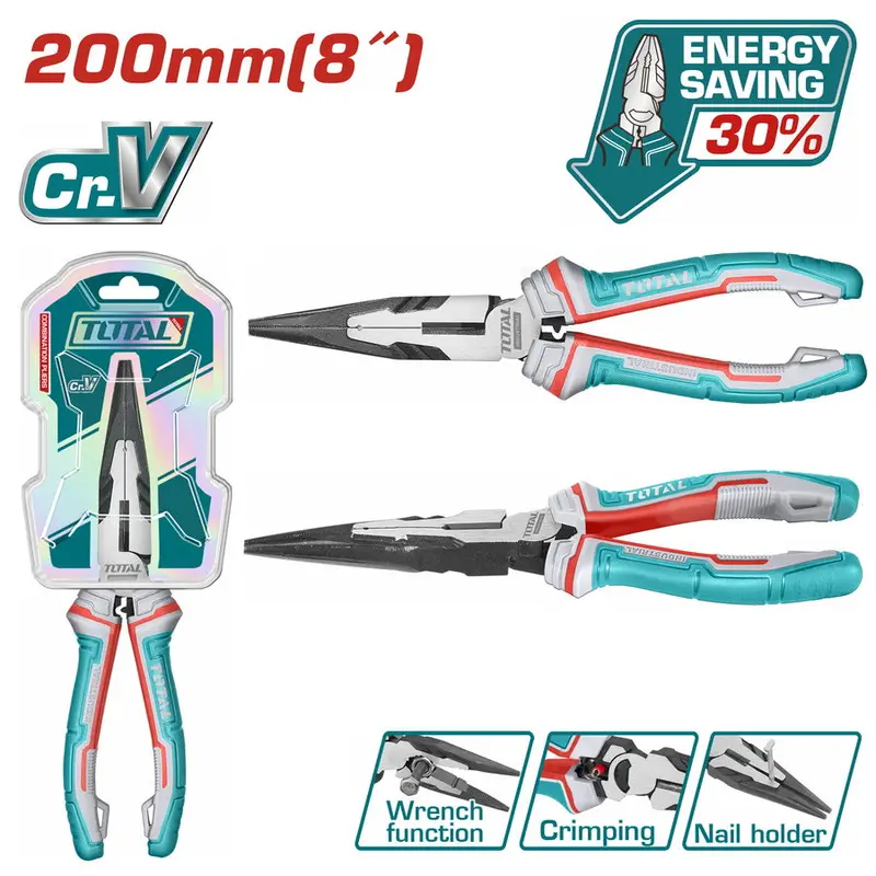 Total 8-Inch High-Leverage Long-Nose Pliers – Enhanced Torque For Stubborn Fasteners – Tht220806S 1