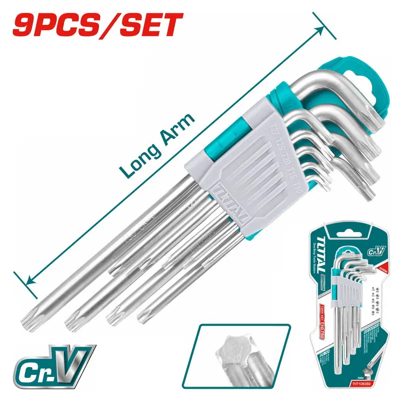 Total 9-Piece Long-Arm Torx Bit Set – Ergonomic Handle-Compatible (Model Tht106392) 1