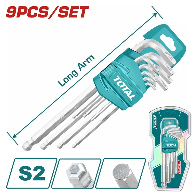 Total 9-Piece Long Ball-Point Hex Key Set – For Tight-Angle Access, Tht106291 1